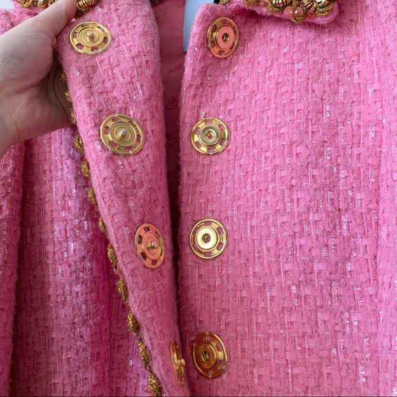 Blumarine pink tweed jacket with gold beaded trim - Picture 11 of 16
